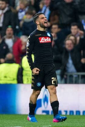 Fußball, CL, Real Madrid - SSC Neapel Lorenzo Insigne of SSC Napoli celebrates after scoring a goal during the match of Champions League between Real Madrid and SSC Napoli at Santiago Bernabeu Stadium in Madrid, Spain. February 15, 2017.  (20170215022)