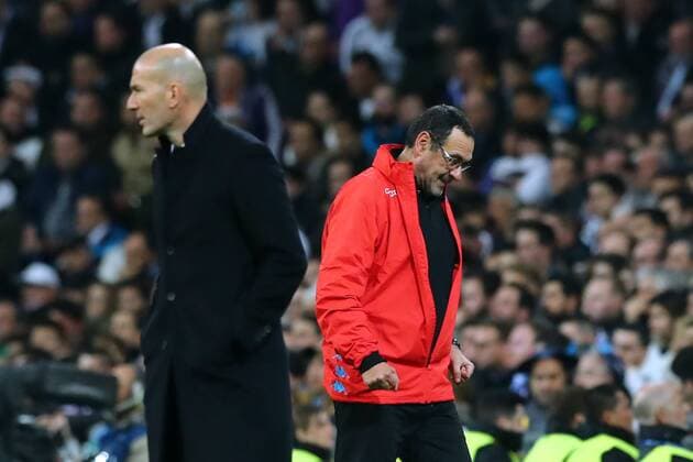 Fußball, CL, Real Madrid - SSC Neapel Zinedine Zidane Real Madrid , Maurizio Sarri Napoli dejection Madrid 15-02-2017 Stadio Santiago Bernabeu Football Calcio UEFA Champions League 2016 2017 Round of 16, 1st leg Real Madrid - SSC Napoli cesarexpurini