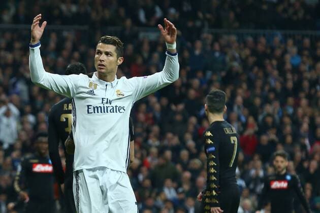 Fußball, CL, Real Madrid - SSC Neapel Cristiano Ronaldo Real Madrid dejection Madrid 15-02-2017 Stadio Santiago Bernabeu Football Calcio UEFA Champions League 2016 2017 Round of 16, 1st leg Real Madrid - SSC Napoli cesarexpurini
