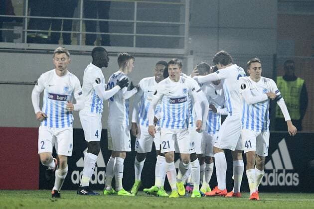 Genk s Leandro Trossard celebrates after scoring during a first leg game between Romanian Club Astra Giurgiu and Belgian soccer team RC Genk in the 1 16 finals of the Europa League competition Thursday 16 February 2017, in Giurgiu, Romania. YORICKxJANSENS  x05049010x