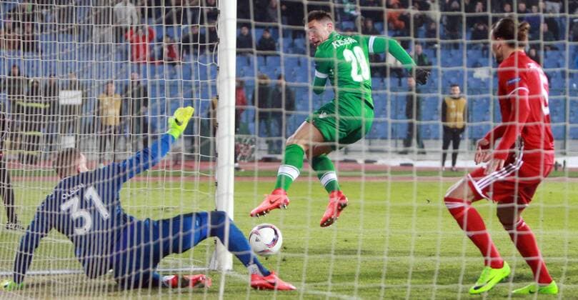 16.02.2017 Sofia(Bulgaria) PFC Ludogorets-FC Kobenhavn(FC Copenhagen) Europa League men s football Claudiu Keseru(C) PFC Ludogorets scoring first goal for his team on match :Str 