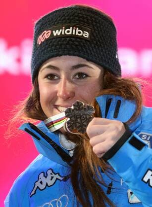 Ski Alpin, WM in St. Moritz, Riesenslalom Damen - Siegerehrung am Abend ALPINE SKIING - FIS Ski WC St. Moritz SANKT MORITZ,SWITZERLAND,16.FEB.17 - ALPINE SKIING - FIS Alpine World Ski Championships, giant slalom ladies, award ceremony. Image shows Sofia Goggia (ITA). GEPAxpictures xMarioxKneisl