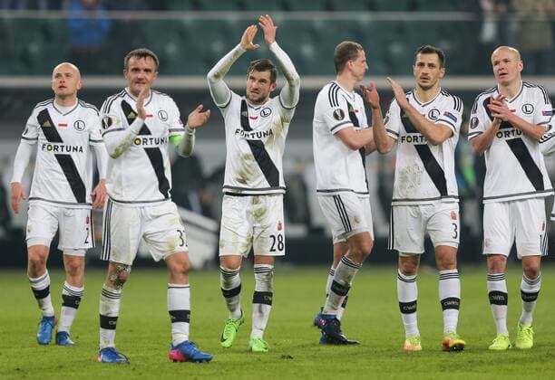 February 16th 2017, sports, Polish Army Stadium, Warsaw, Poland; Legia team applaud their fans at the Legia Warsaw versus Ajax Amsterdam, UEFA Europa League tie xTomaszxJastrzebowskix  ActionPlus11847028