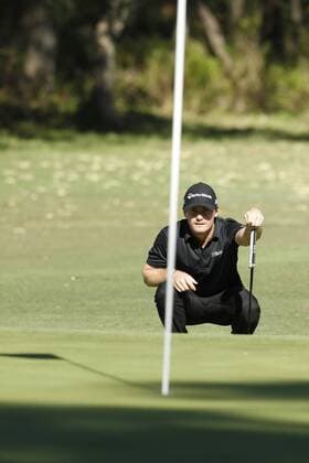 February 17th 2017, Lake Karrinyup Country Club, Perth, Western Australia, Australia; ISPS Handa World Super 6 Perth Golf Tournament Day 2; Pontus Widegren (SWE) lines up his putt on the second hole during his round on day 2 xDavidxWoodleyx  ActionPlus11847100