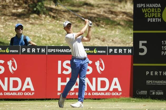February 18th 2017, Lake Karrinyup Country Club, Perth, Western Australia, Australia; ISPS Handa World Super 6 Perth Golf Tournament Day 3 Thomas Detry (BEL) drives off the par 3 5th during his round on day 3 xDavidxWoodleyx  ActionPlus11847412