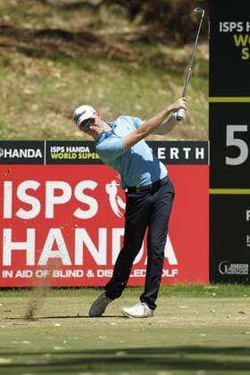 February 18th 2017, Lake Karrinyup Country Club, Perth, Western Australia, Australia; ISPS Handa World Super 6 Perth Golf Tournament Day 3 Ben Eccles (AUS) drives off on the par 3 5th hole during his round on day 3 xDavidxWoodleyx  ActionPlus11847415