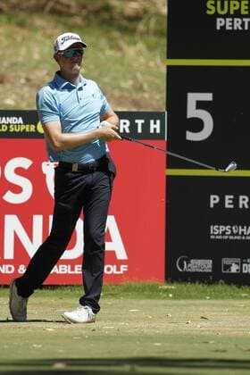 February 18th 2017, Lake Karrinyup Country Club, Perth, Western Australia, Australia; ISPS Handa World Super 6 Perth Golf Tournament Day 3 Ben Eccles (AUS) watches his shot off the par 3 5th hole during his round on day 3 xDavidxWoodleyx  ActionPlus11847418