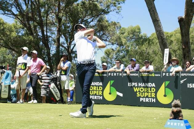 February 18th 2017, Lake Karrinyup Country Club, Perth, Western Australia, Australia; ISPS Handa World Super 6 Perth Golf Tournament Day 3 Jason Scrivener (AUS) drives off the 9th tee during his round on day 3 xDavidxWoodleyx  ActionPlus11847451