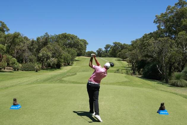 February 18th 2017, Lake Karrinyup Country Club, Perth, Western Australia, Australia; ISPS Handa World Super 6 Perth Golf Tournament Day 3 Jake Higginbottom (AUS) drives off the 6th tee during his round on day 3 xDavidxWoodleyx  ActionPlus11847425