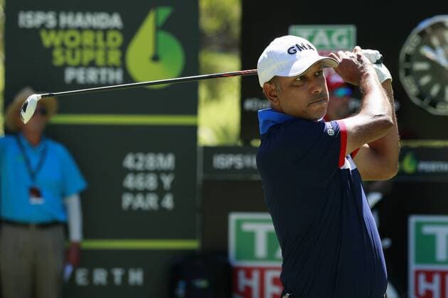 February 18th 2017, Lake Karrinyup Country Club, Perth, Western Australia, Australia; ISPS Handa World Super 6 Perth Golf Tournament Day 3 Jeev Milkha Singh (IND) drives off the 2nd tee during his round on day 3 xDavidxWoodleyx  ActionPlus11847463