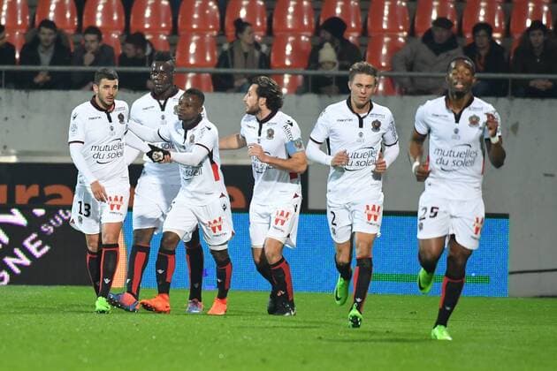 Jubel um Torschütze CYPRIEN Wylan (Nice) FOOTBALL : Lorient vs Nice - Ligue 1 - 18 02 2017 Panoramic 92 