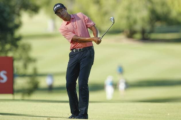 February 19th 2017, Lake Karrinyup Country Club, Perth, Western Australia, Australia; ISPS Handa World Super 6 Perth Golf Tournament Day 4; Johannes Veerman (USA) chips to the green at the 4th hole during his knockout game against Daniel Fox (AUS) xDavidxWoodleyx  ActionPlus11848228