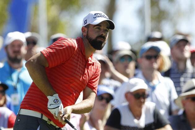February 19th 2017, Lake Karrinyup Country Club, Perth, Western Australia, Australia; ISPS Handa World Super 6 Perth Golf Tournament Day 4; Nick Cullen (AUS) watches his drive off the first tee during his knockout round against Jason Scrivener (AUS) xDavidxWoodleyx  ActionPlus11848171