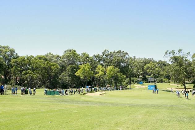 February 19th 2017, Lake Karrinyup Country Club, Perth, Western Australia, Australia; ISPS Handa World Super 6 Perth Golf Tournament Day 4; Brett Rumford putts for a birdie on the 5th during bhis Quarter Final against Wade Ormsby (AUS) xDavidxWoodleyx  ActionPlus11848199