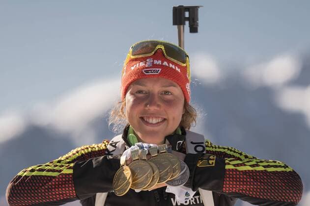Laura Dahlmeier mit 5 Gold und einer SilbermedailleIBU Biathlon Weltmeisterschaft 12,5 KM Massenstart der Frauen in Hochfilzen, Oesterreich am 19.02.2017