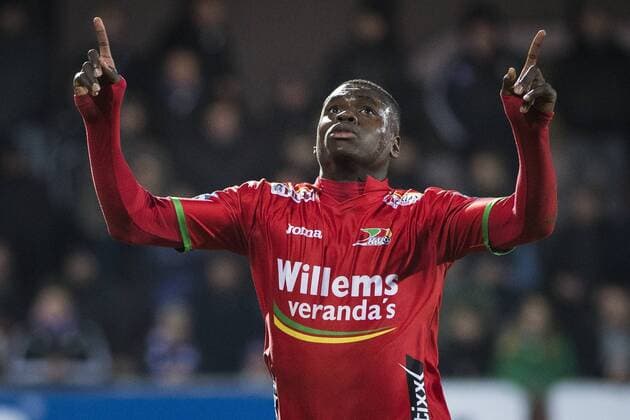 Oostende s Landry Nany Dimata celebrates after scoring during the Jupiler Pro League match between KV Oostende and RSC Anderlecht, in Oostende, Sunday 19 February 2017, on day 27 of the Belgian soccer championship. LAURIExDIEFFEMBACQ  x05050538x