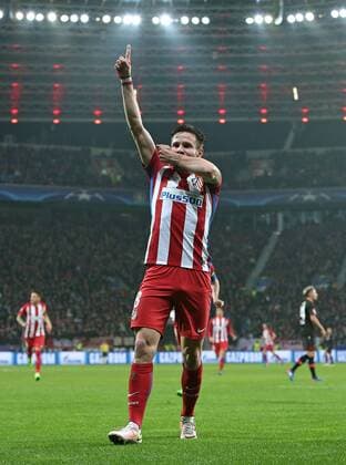 21.02.2017, Fussball UEFA Champions League 2016 2017, Achtelfinale, Bayer 04 Leverkusen - Atletico Madrid, in der BayArena Leverkusen. Jubel Torschütze Saul Niguez (Atletico Madrid) zum Tor zum 0:1 