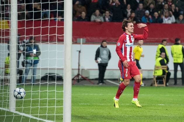 Antoine Griezmann (Atletico Madrid 7) beim Torjubel nach dem Treffer zum 2:0 beim Championsleague Spiel zwischen Bayer 04 Leverkusen und Atletico Madrid am 21.02.2017, Leverkusen Copyright: xSchuelerx xEibnerx-xPressefotox EP_JSE