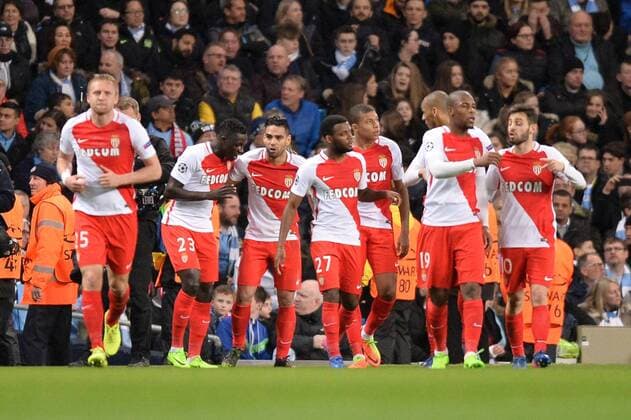 09 RADAMEL FALCAO (mon) - 23 BENJAMIN MENDY (mon) - 27 THOMAS LEMAR (mon) - 29 Kylian Mbappe Lottin (mon) - 19 DJIBRIL SIDIBE (mon) - JOIE FOOTBALL : Manchester City vs AS Monaco - Champions League - 21 02 2017 AnthonyBIBARD FEP Panoramic 