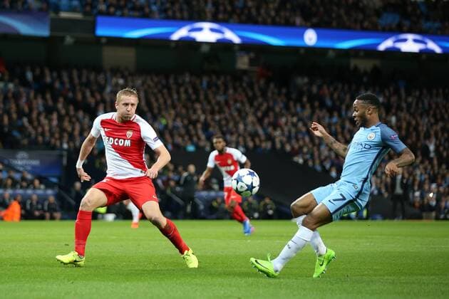FOOTBALL CHAMPIONS LEAGUE MANCHESTER CITY - AS MONACO KAMIL GLIK RAHEEM STERLING FRANCE OUT!  170221PYK0006