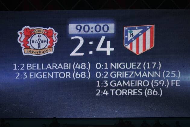 GER, Bayer 04 Leverkusen (GER) vs. Atletico Madrid (ESP) 21.02.2017, BayArena, Leverkusen, Championsleaque Achtelfinale, GER, Bayer 04 Leverkusen (GER) vs. Atletico Madrid (ESP) im Bild: Endstand 2:4 für Madrid Foto © nordphoto Meuter nordphotox xMeuter