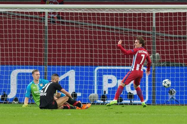 Leverkusen, Germany 21.02.2017, UEFA Champions League - 2016 17 Season, Bayer 04 Leverkusen - Club Atletico de Madrid, TOR zum 0:2 durch Antoine Griezmann (Atletico Madrid) ( DeFodi001