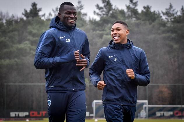 Genk s Omar Colley and Genk s Jean-Paul Boetius pictured during a training session of Belgian soccer team RC Genk, Wednesday 22 February 2017, in Genk. Tomorrow Genk is playing 1 16 finales return leg game of the Europa League competition against Romanian Club Astra Giurgiu. First leg result was 2-2. LUCxCLAESSEN  x05051875x