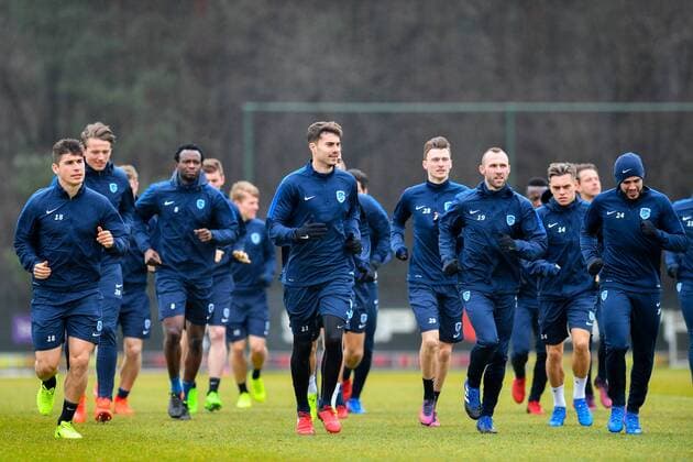 Genk s Ruslan Malinovsky, Genk s Jose Naranjo, Genk s Bryan Heynen, Genk s Thomas Buffel, Genk s Leandro Trossard and Genk s Alejandro Pozuelo pictured during a training session of Belgian soccer team RC Genk, Wednesday 22 February 2017, in Genk. Tomorrow Genk is playing 1 16 finales return leg game of the Europa League competition against Romanian Club Astra Giurgiu. First leg result was 2-2. LUCxCLAESSEN  x05051928x