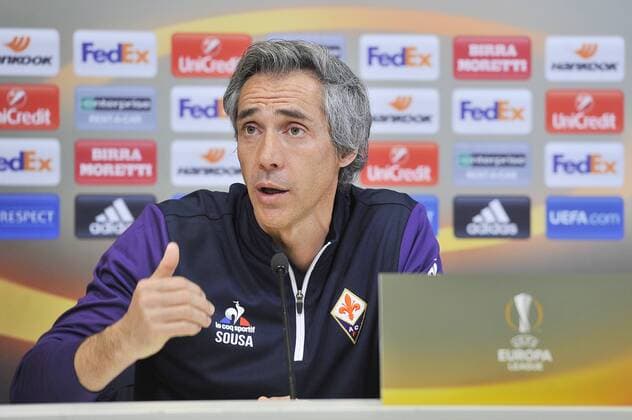 Italy: ACF Fiorentina press conference PK Pressekonferenz A.c.f. Fiorentina s head coach Paulo Sousa during the press conference at the Artemio Franchi Stadium on the eve of the UEFA Europa League Round of 32 - 2nd leg soccer match against Borussia Mönchengladbach.  GiacomoxMorinix xPacificxPress