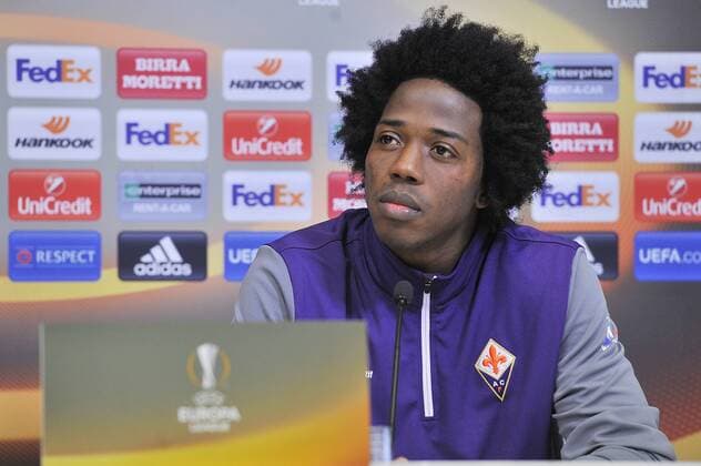 Italy: ACF Fiorentina press conference PK Pressekonferenz A.c.f. Fiorentina s Carlos Sanchez during the press conference at the Artemio Franchi Stadium on the eve of the UEFA Europa League Round of 32 - 2nd leg soccer match against Borussia Mönchengladbach.  GiacomoxMorinix xPacificxPress