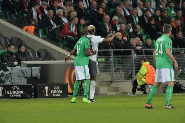 Fußball, EL, AS St. Etienne - Manchester United, Pogba-Brüder Florentin Pogba (saint etienne) vs Paul Pogba Manchester United ManU FOOTBALL : AS Saint Etienne vs Manchester United - Europa League - 1 16e de finale - 22 02 2017 FredericChambert Panoramic 