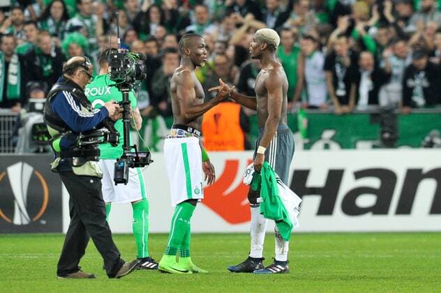 Fußball, EL, AS St. Etienne - Manchester United, Pogba-Brüder 19 Florentin Pogba (asse) - 06 Paul Pogba (man) FOOTBALL : AS Saint Etienne vs Manchester United ManU - Europa League - 22 02 2017 FEP Panoramic 
