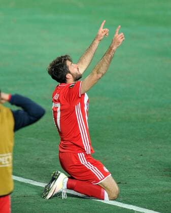 Olympiakos Karim Ansarifard celebrates his goal during the UEFA European League football match, between Osmanlispor and Olympiakos at Osmanli Stadyumu in Ankara, February 23, 2017. (  Copyright: HikmetxSaatci 15634914