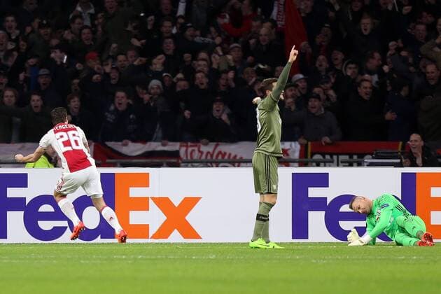 AMSTERDAM 23.02.2017 UEFA EUROPA LEAGUE SECOND LEG MATCH: AJAX AMSTERDAM - LEGIA WARSAW: BRAMKA, NICK VIERGEVER LUKASZ BROZ, ARKADIUSZ MALARZ  20170223CSLG0041