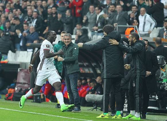 UEFA Europa League match between Besiktas and Hapoel Beer Sheva at Vodafone Arena in Istanbul , Turkey on February 23, 2017. Pictured: Vincent Aboubakar and Goalkeeper Tolga Zengin of Besiktas. 
