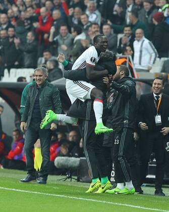 UEFA Europa League match between Besiktas and Hapoel Beer Sheva at Vodafone Arena in Istanbul , Turkey on February 23, 2017. Pictured: Vincent Aboubakar and Goalkeeper Tolga Zengin of Besiktas. 