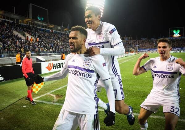Anderlecht s Isaac Kiese Thelin celebrates after scoring the 3-1 qualification goal during a game between Russian team FC Zenit and Belgian soccer team RSC Anderlecht, return leg of the 1 16 finals of the Europa League competition, Thursday 23 February 2017, in Saint Petersburg, Russia. Anderlecht won 2-0 the first leg. VIRGINIExLEFOUR  x05053393x