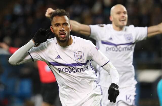 Anderlecht s Isaac Kiese Thelin celebrates after scoring during a game between Russian team FC Zenit and Belgian soccer team RSC Anderlecht, return leg of the 1 16 finals of the Europa League competition, Thursday 23 February 2017, in Saint Petersburg, Russia. Anderlecht won 2-0 the first leg. VIRGINIExLEFOUR  x05053417x