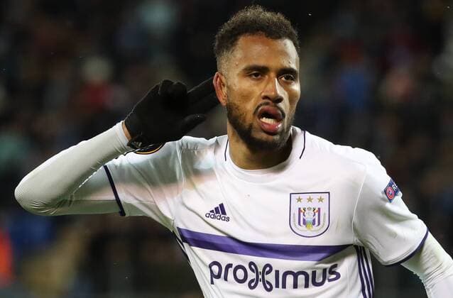 Anderlecht s Isaac Kiese Thelin celebrates after scoring during a game between Russian team FC Zenit and Belgian soccer team RSC Anderlecht, return leg of the 1 16 finals of the Europa League competition, Thursday 23 February 2017, in Saint Petersburg, Russia. Anderlecht won 2-0 the first leg. VIRGINIExLEFOUR  x05053413x
