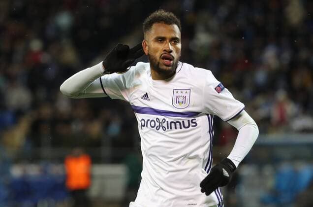 Anderlecht s Isaac Kiese Thelin celebrates after scoring during a game between Russian team FC Zenit and Belgian soccer team RSC Anderlecht, return leg of the 1 16 finals of the Europa League competition, Thursday 23 February 2017, in Saint Petersburg, Russia. Anderlecht won 2-0 the first leg. VIRGINIExLEFOUR  x05053414x