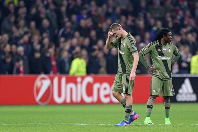 23.02.2017 AMSTERDAM 23.02.2017 UEFA EUROPA LEAGUE SECOND LEG MATCH: AJAX AMSTERDAM - LEGIA WARSAW: TOMAS NECID, DANIEL CHIMA CHUKWU SMUTEK, PORAZKA LEGIA ODPADA Z LIGI EUROPY ---  20170223CSLG0076