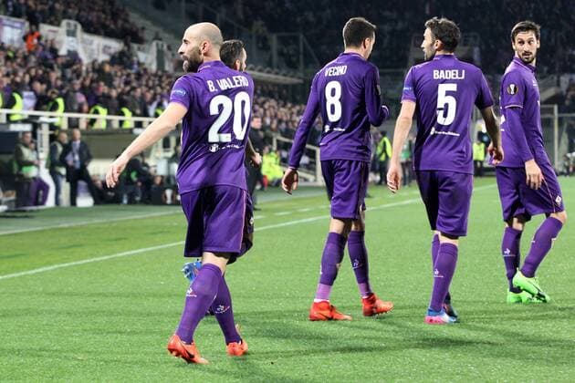 Fußball, EL, AC Florenz - Borussia Mönchengladbach Iglesias Borja Valero Fiorentina goal celebration Fiorentina Firenze 23-02-2017 Stadio Artemio Franchi Fiorentina - Borussia Mönchengladbach Fiorentina - Borussia M gladbach Europa League 2016 2017 - Round of 16 2nd leg lucaxpagliaricci