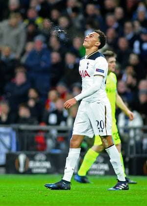 February 23rd 2017, Wembley Stadium, London, England; UEFA Europa League football, 2nd leg, Tottenham Hotspur versus KAA Gent; Dele Alli of Tottenham leaves the field as he is shown a straight Red Card in the 39th minute by Referee Manuel de Sousa, for a bad challenge on Brecht Dejaegere of Gent xMarkxKertonx  ActionPlus11849496