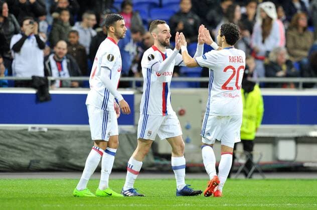 11 Rachid Ghezzal (ol) - 14 SERGI DARDER (ol) - Jubel FOOTBALL : Lyon vs Az Alkmaar - Europa League - 23 02 2017 FEP 