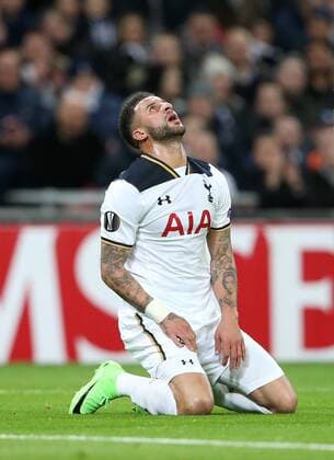 Tottenham s Kyle Walker looks on dejected during the Europa League Round of 32 Cup match at the Wembley Stadium, London. Picture date February 23rd, 2017 Pic David Klein Sportimage EDITORIAL USE ONLY. No use with unauthorised audio, video, data, fixture lists, club league logos or live services. Online in-match use limited to 120 images, no video emulation. No use in betting, games or single club league player publications.