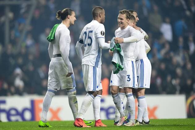 Erik Johansson, Mathias Jörgensen, Ludwig Augustinsson - Kopenhagen, Dänemark - Fussball, Europa League, FC Kopenhagen vs. PFC Ludogorets Razgrad.  Copyright: PETTERxARVIDSON BB170223PA063