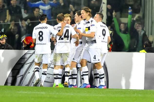 Italy: Acf Fiorentina vs Borussia Mönchengladbach Borussia Mönchengladbach s Lars Stindl celebrates with his teammates after scoring the 3° goal during the UEFA Europa League Round of 32 - 2nd leg soccer match A.c.f. Fiorentina vs Borussia Mönchengladbach at Artemio Franchi Stadium.  GiacomoxMorinix xPacificxPress