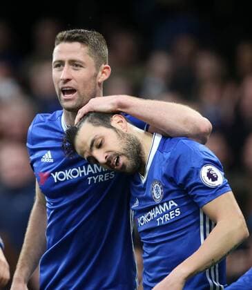 Chelsea s Cesc Fabregas celebrates scoring his sides opening goal during the Premier League match at the Stamford Bridge Stadium, London. Picture date February 25th, 2017 Pic David Klein Sportimage EDITORIAL USE ONLY. No use with unauthorised audio, video, data, fixture lists, club league logos or live services. Online in-match use limited to 120 images, no video emulation. No use in betting, games or single club league player publications.