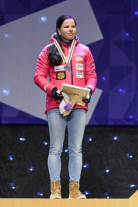 170225 Krista Parmakoski, Finland, - Langlauf Silber - Siegerehrung - Nordische SKI WM in Lahti.  Copyright: CARLxSANDIN BB170225CS186