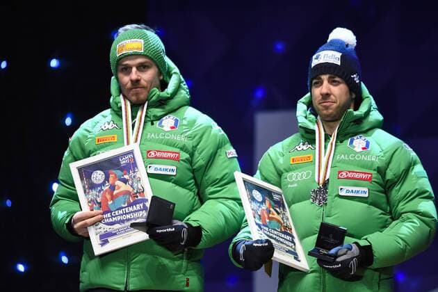 170226 Dietmar Noeckler - Federico Pellegrino, Italien, Silber - Langlauf - teamsprint - Siegerehrung Nordische Ski WM den 26 februari 2017 in Lahti.  Copyright: CARLxSANDIN BB170226CS122